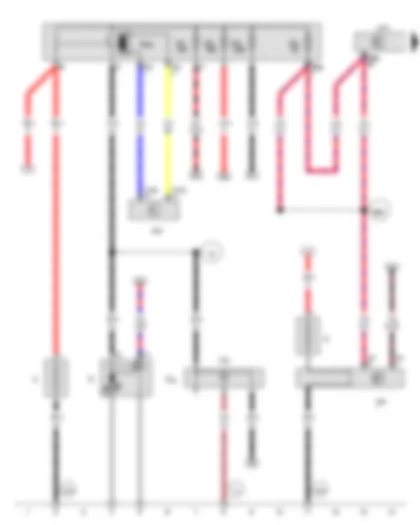 Wiring Diagram  VW PASSAT 2011 - Battery - Starter - Airbag control unit - Battery monitor control unit - Onboard supply control unit - Fuse 1 in fuse holder F - Fuse 2 in fuse holder F - Fuse 3 in fuse holder F - Fuse 4 in fuse holder F - Terminal 30 wiring junction