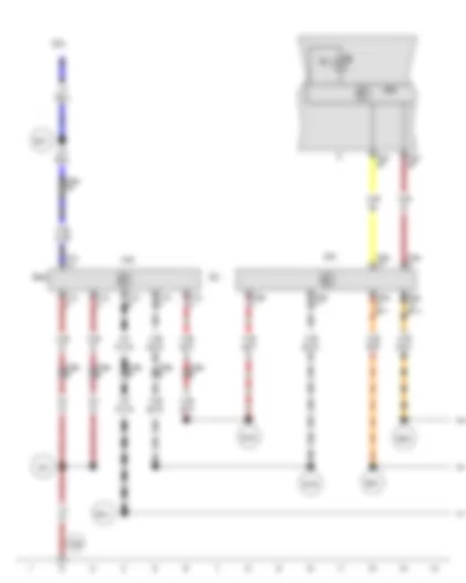 Wiring Diagram  VW PASSAT 2012 - Sensor for adaptive cruise control - Control unit in dash panel insert - Adaptive cruise control unit - Data bus diagnostic interface - Cruise control system warning lamp - Sensor heater for adaptive cruise control system