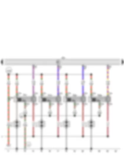 Wiring Diagram  VW PASSAT 2013 - Engine control unit - Ignition coil 1 with output stage - Ignition coil 2 with output stage - Ignition coil 3 with output stage - Ignition coil 4 with output stage - Spark plug connector - Spark plugs