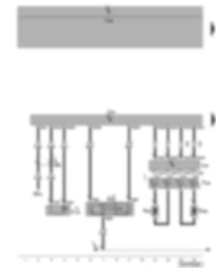 Wiring Diagram  VW PASSAT 2005 - Airbag control unit - driver side airbag igniter - warning light and key operated switch to deactivate front passenger side airbag - airbag coil connector and return spring with slip ring