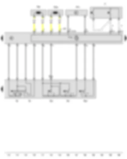 Wiring Diagram  VW PASSAT 2010 - Steering column combination switch - Airbag coil connector and return ring with slip ring - Horn plate - Multifunction steering wheel control unit - Steering column electronics control unit - Driver side airbag igniter