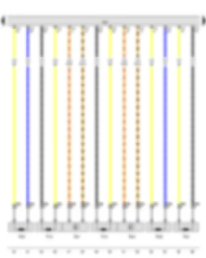 Wiring Diagram  VW PASSAT 2014 - Driver side belt force limiter - Front passenger side belt force limiter - Airbag control unit - Driver seat belt tensioner igniter 1 - Front passenger seat belt tensioner igniter 1 - Driver side curtain airbag igniter - Igniter for driver side seat belt tensioner 2 - Igniter for front passenger side seat belt tensioner 2