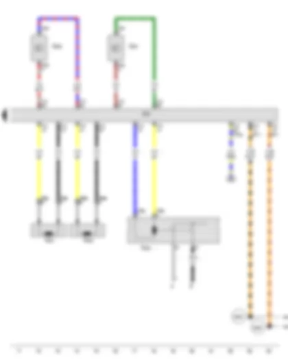 Wiring Diagram  VW PASSAT 1984 - Driver side rear side airbag crash sensor - Front passenger side rear side airbag crash sensor - Airbag control module - Driver head curtain airbag igniter - Front passenger head curtain airbag igniter - Battery interrupt igniter