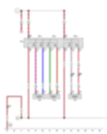 Wiring Diagram  VW PASSAT 1984 - Seat forward/back adjustment button - Seat height adjustment button - Backrest adjustment button - Driver seat forward/back adjustment motor - Driver backrest adjustment motor - Driver seat height adjustment motor