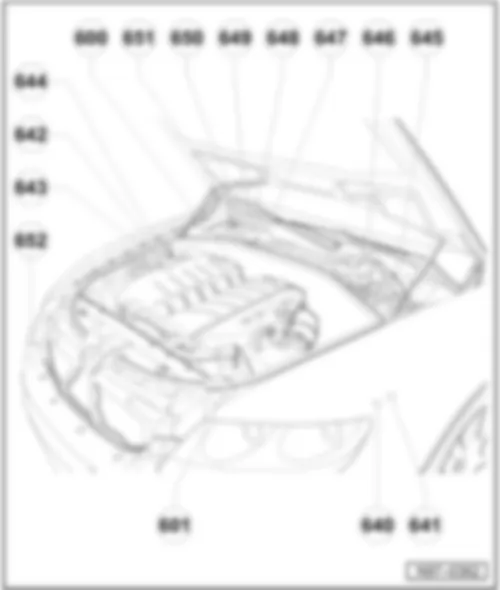 VW PHAETON 2015 Перечень точек соединения с массой в моторном отсеке