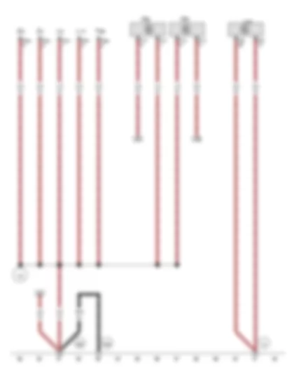 Электросхемa  VW POLO 2015 - Концевой выключатель капота - Блок управления ABS - Лампа правой противотуманной фары - Лампа дневного режима освещения справа - Фара спереди справа - Нагревательный резистор левого жиклёра омывателя - Нагревательный резистор правого жиклёра омывателя - Соединение с массой в правом жгуте проводов моторного отсека - Точка соединения с массой 1 спереди на правом лонжероне