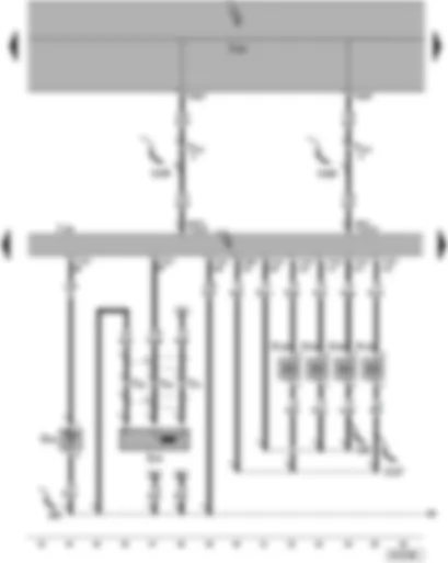 Электросхемa  VW POLO 2002 - Блок управления Motronic - блок управления бортовой сети - датчик Холла - датчик температуры охлаждающей жидкости - форсунки