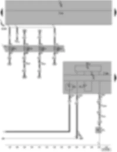 Электросхемa  VW POLO 2003 - Блок управления бортовой сети - блок управления с дисплеем в комбинации приборов - датчик давления масла - контрольная лампа давления масла - спидометр - указатель уровня топлива - предохранители