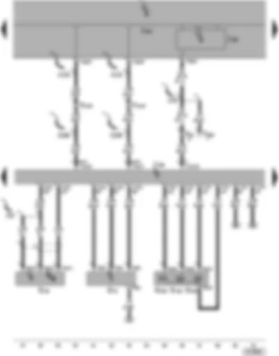 Электросхемa  VW POLO 2002 - Блок управления системы впрыска дизельного двигателя - датчик числа оборотов двигателя - расходомер воздуха - клапан насос-форсунки цилиндра ( 1 - 2 - 3 ) - диагностический разъём - диагностический интерфейс шин данных