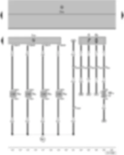 Wiring Diagram  VW POLO 2013 - Fuel gauge sender - Fuel pump (pre-supply pump) - Motronic control unit  - Onboard power supply control unit - Injector - cylinder 1 - Injector - cylinder 2 - Injector - cylinder 3 - Injector - cylinder 4