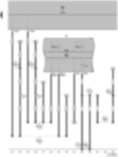 Электросхемa  VW POLO 2008 - Блок управления с дисплеем в комбинации приборов - блок управления бортовой сети - комбинация приборов - контрольная лампа ABS - контрольная лампа ASR/ESP - лампа подсветки комбинации приборов