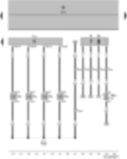 Wiring Diagram  VW POLO 2014 - Fuel gauge sender - fuel system pressurisation pump - Motronic control unit - injector - cylinder 1 - injector - cylinder 2 - injector - cylinder 3 - injector - cylinder 4