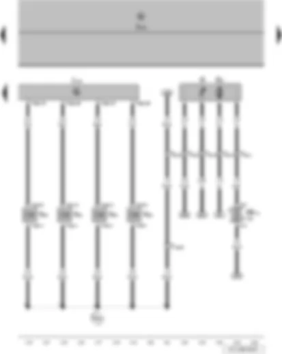 Wiring Diagram  VW POLO 2013 - Fuel gauge sender - fuel pump - Motronic control unit - injector - cylinder 1 - injector - cylinder 2 - injector - cylinder 3 - injector - cylinder 4