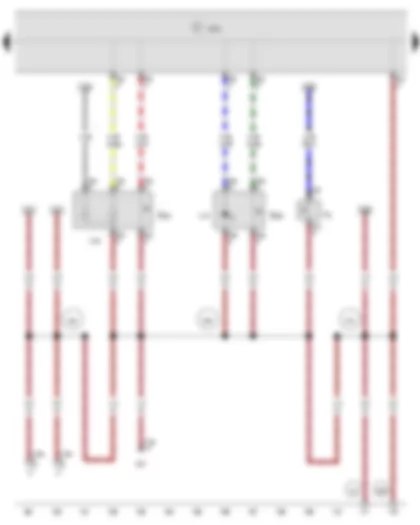 Электросхемa  VW POLO 2009 - Клавиша включения аварийной световой сигнализации - Клавиша обогрева заднего стекла - Концевой выключатель стояночного тормоза - Блок управления бортовой сети - Лампа подсветки выключателя обогрева заднего стекла - Лампа подсветки клавиши