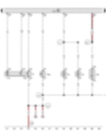 Wiring Diagram  VW SHARAN 2012 - Rear lid handle release button - Luggage compartment light switch - Rear lid lock unit - Onboard supply control unit - High-level brake light bulb - Left number plate light - Right number plate light