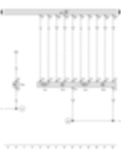 Wiring Diagram  VW SHARAN 2013 - Rear lid handle release button - Sensor in motor 1 for rear lid - Sensor in motor 2 for rear lid - Rear lid control unit - Motor 1 for rear lid - Motor 2 for rear lid