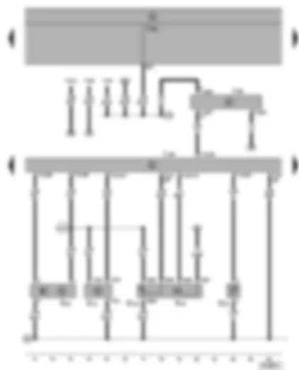 Электросхемa  VW SHARAN 2002 - Блок управления Motronic - иммобилайзер - датчик Холла - датчик температуры охлаждающей жидкости - датчик давления наддува - клапан системы рециркуляции ОГ - потенциометр системы рециркуляции ОГ - диагностический разъём