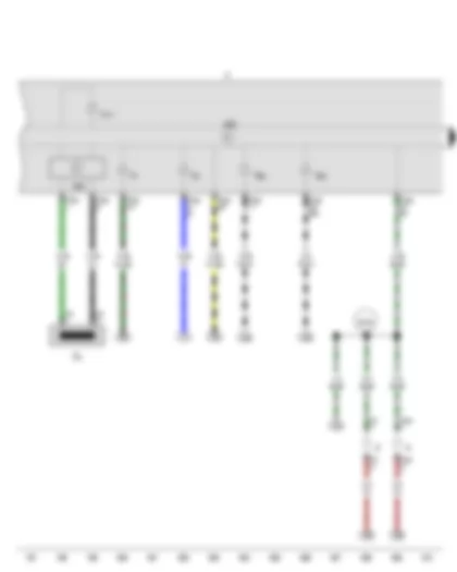 Wiring Diagram  VW SPACE FOX 2013 - Immobiliser reader coil - Control unit in dash panel insert - Dash panel insert - Main beam warning lamp - Alternator warning lamp - Left turn signal warning lamp - Right turn signal warning lamp - Number plate light