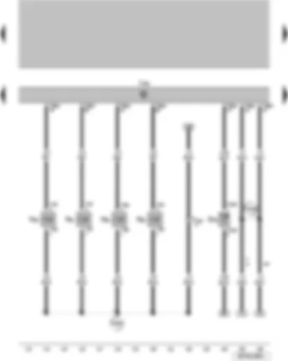 Wiring Diagram  VW SURAN 2011 - Coolant temperature sensor Engine control unit Cylinder 1 injector Cylinder 2 Injector Cylinder 3 Injector Cylinder 4 Injector