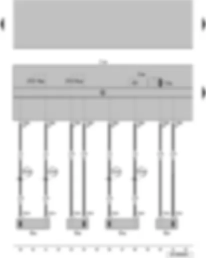 Wiring Diagram  VW SURAN 2011 - Right rear wheel rotation sensor Right front wheel rotation sensor Rear left wheel rotation sensor Front left wheel rotation sensor ABS control unit ABS return flow pump relay Front right ABS inlet valve EV Front right ABS outlet valve AV ABS reflux pump