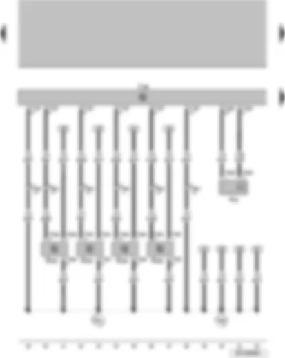 Wiring Diagram  VW SURAN 2011 - Parking aid sensor left rear Parking aid sensor left rear center Parking aid sensor right rear center Parking aid sensor right rear Warning buzzer for rear parking aid Control unit for parking aid