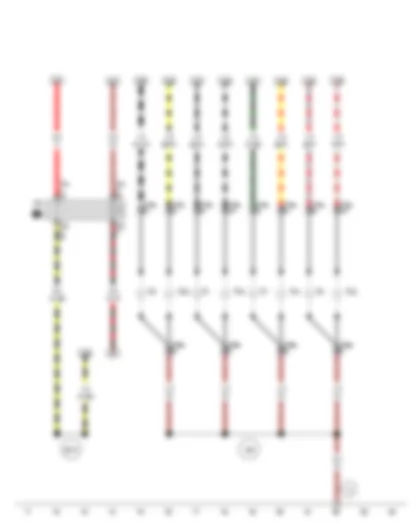 Wiring Diagram  VW SURAN 2012 - X-contact relief relay - Left side light bulb - Right side light bulb - Front left turn signal bulb - Front right turn signal bulb - Left headlight dipped beam bulb - Left headlight main beam bulb - Right headlight dipped beam bulb - Right headlight main beam bulb