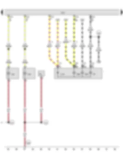 Wiring Diagram  VW THE BEETLE CABRIOLET 2012 - Onboard supply control unit - Left fog light bulb - Right fog light bulb - Left LED module for daytime running light and side light - Left side light bulb - Left headlight dipped beam bulb - Left headlight main beam bulb