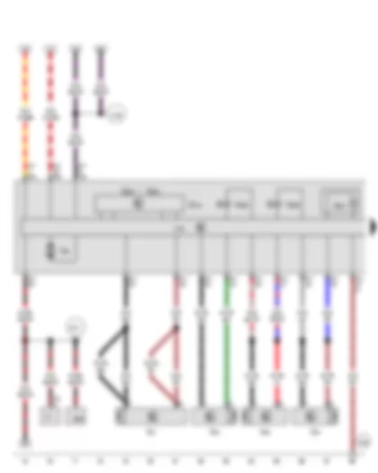 Wiring Diagram  VW THE BEETLE CABRIOLET 2013 - Lateral acceleration sender - Brake pressure sender 1 - Yaw rate sender - ESP sensor unit - ABS control unit - Vehicle stabilization program switch valve 1 - Vehicle stabilization program switch valve 2 - ABS hydraulic pump