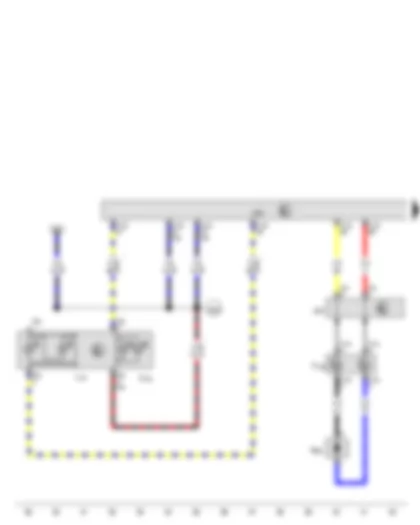 Wiring Diagram  VW THE BEETLE CABRIOLET 2013 - Airbag coil connector and return ring with slip ring - Airbag control unit - Steering column electronics control unit - Front passenger side airbag deactivated warning lamp - Button illumination bulb - Driver side airbag igniter