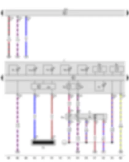 Wiring Diagram  VW THE BEETLE CABRIOLET 2017 - Fuel gauge sender - Fuel gauge - Coolant temperature gauge - Rev. counter - Fuel system pressurisation pump - Speedometer - Onboard supply control unit - Alternator warning lamp - Coolant temperature and coolant shortage warning lamp - Cruise control system warning lamp - Electronic power control fault lamp