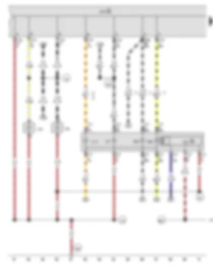Wiring Diagram  VW THE BEETLE 2012 - Onboard supply control unit - Left fog light bulb - Left daytime running light bulb - Left side light bulb - Front left turn signal bulb - Left headlight dipped beam bulb - Left headlight main beam bulb - Left headlight range control motor
