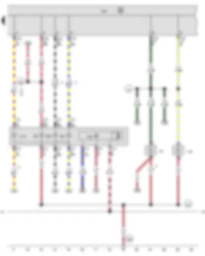 Wiring Diagram  VW THE BEETLE 2012 - Onboard supply control unit - Right fog light bulb - Right daytime running light bulb - Right side light bulb - Front right turn signal bulb - Right headlight dipped beam bulb - Right headlight main beam bulb - Right headlight range control motor