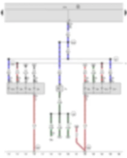 Wiring Diagram  VW THE BEETLE 2012 - Reversing light switch - Onboard supply control unit - Right tail light bulb - Left tail light bulb - Rear left turn signal bulb - Rear right turn signal bulb - Left brake light bulb - Right brake light bulb - Left reversing light bulb - Right reversing light bulb