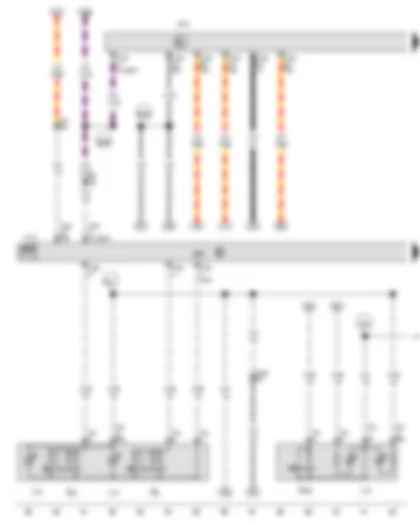 Wiring Diagram  VW THE BEETLE 2012 - Front left window regulator switch - Front right window regulator switch in driver door - Driver side interior locking button for central locking system - Driver door control unit - Onboard supply control unit - Driver side window regulator motor