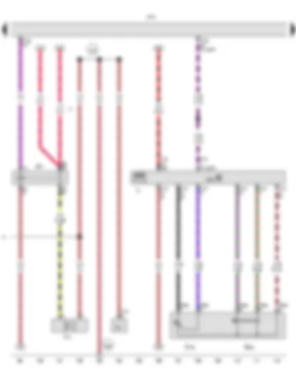 Wiring Diagram  VW THE BEETLE 2012 - Sliding sunroof adjustment regulator - Button 1 for tilting roof - Alarm horn - Sliding sunroof adjustment control unit - Onboard supply control unit - Alarm horn relay