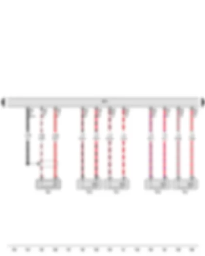Wiring Diagram  VW THE BEETLE 2012 - Knock sensor 1 - Engine control unit - Injector - cylinder 1 - Injector - cylinder 2 - Injector - cylinder 3 - Injector - cylinder 4