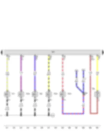Wiring Diagram  VW THE BEETLE 2012 - Radiator outlet coolant temperature sender - Engine control unit - Charge pressure control solenoid valve - Activated charcoal filter solenoid valve 1 - Camshaft control valve 1 - Turbocharger air recirculation valve - Fuel pressure regulating valve