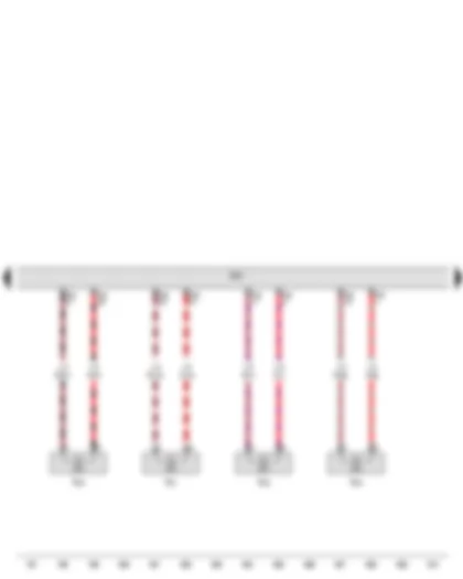 Wiring Diagram  VW THE BEETLE 2012 - Engine control unit - Injector - cylinder 1 - Injector - cylinder 2 - Injector - cylinder 3 - Injector - cylinder 4