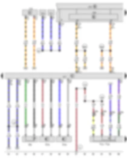 Wiring Diagram  VW THE BEETLE 2012 - Tiptronic switch - Selector lever locked in position P switch - Gearbox oil temperature sender - Gearbox input speed sender - Gearbox output speed sender - Automatic gearbox control unit - Onboard supply control unit - Data bus diagnostic interface