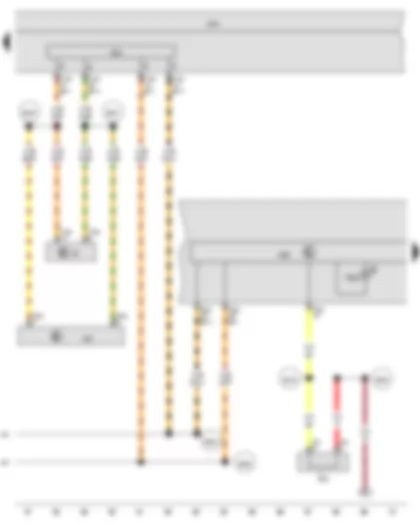 Wiring Diagram  VW THE BEETLE 2012 - Front left brake pad wear sender - Control unit in dash panel insert - Onboard supply control unit - Data bus diagnostic interface - Tyre Pressure Loss Indicator warning lamp