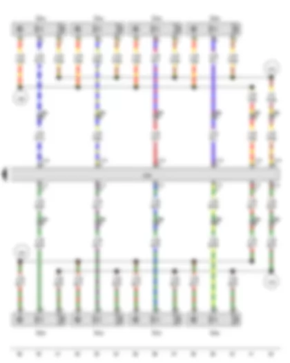 Wiring Diagram  VW THE BEETLE 2012 - Rear left parking aid sender - Rear right parking aid sender - Front right parking aid sender - Front left parking aid sender - Front left inner parking aid sensor - Front right inner parking aid sensor - Rear left inner parking aid sender - Rear right inner parking aid sender - Parking aid control unit