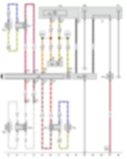 Wiring Diagram  VW THE BEETLE 2012 - Control unit with display for radio and navigation - Onboard supply control unit - Data bus diagnostic interface - Aerial - Rear left treble loudspeaker - Rear left bass loudspeaker - Rear right treble loudspeaker - Rear right bass loudspeaker - Front right treble loudspeaker - Front right bass loudspeaker - Telephone transmitter and receiver unit - Radio aerial 2 - Frequency modulation (FM) frequency filter in negative wire - Frequency modulation (FM) frequency filter in positive wire