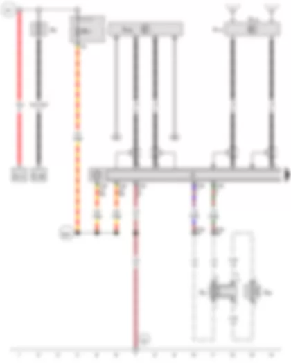 Wiring Diagram  VW THE BEETLE 2014 - Radio - Front left treble loudspeaker - Front left bass loudspeaker - Right aerial module - Satellite aerial - Fuse 1 in fuse holder A - Fuse 13 on fuse holder B