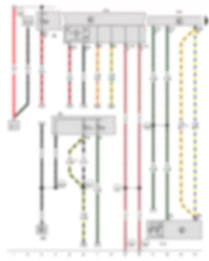 Wiring Diagram  VW TIGUAN 2008 - Airbag control unit - Terminal 15 voltage supply relay 2 - Front passenger side airbag deactivated warning lamp - Fuse holder B - Fuse 7 on fuse holder B - Fuse holder C - Fuse 9 on fuse holder C - Fuse 13 on fuse holder C