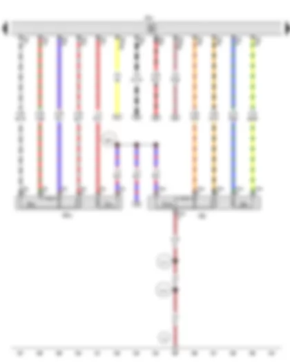 Wiring Diagram  VW TIGUAN 2016 - Lambda probe 1 after catalytic converter - Lambda probe 1 before catalytic converter - Lambda probe - Lambda probe 2 - Engine control unit - Lambda probe heater - Lambda probe heater 2 - Earth point - on right in engine compartment - Earth connection 8 - in main wiring harness - Earth connection 13 - in main wiring harness