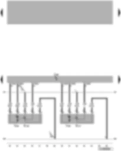 Электросхемa  VW TOUAREG 2006 - Блок управления Climatronic - потенциометр исполнительного электродвигателя левой заслонки пространства для ног - потенциометр исполнительного электродвигателя заслонки размораживателя и дефлектора спереди справа