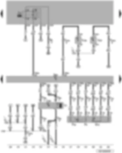 Wiring Diagram  VW TOUAREG 2008 - Engine control unit - radiator fan control unit - fuel pump relay - radiator fan - kickdown switch - idling speed switch - accelerator pedal position sender - metering pump for pilot injection in particulate filter of cylinder bank 1 and 2