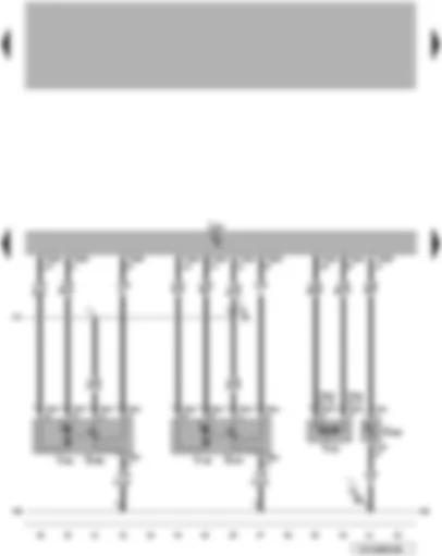 Электросхемa  VW TOUAREG 2008 - Блок управления климатической установки - датчик температуры воздуха на выходе испарителя - потенциометр исполнительного электродвигателя заслонки пространства для ног - потенциометр исполнительного электродвигателя воздухораспределителя спереди - исполнительный электродвигатель заслонок приточной вентиляции/рециркуляции