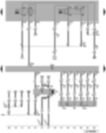 Wiring Diagram  VW TOUAREG 2010 - Engine control unit - radiator fan control unit - fuel pump relay - tank circuit pressurisation relay - radiator fan - kickdown switch - idling speed switch - accelerator position sender