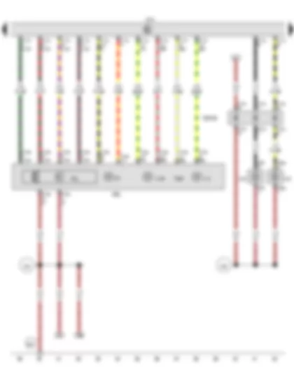 Wiring Diagram  VW TOUAREG 2016 - Onboard supply control unit - Right gas discharge (xenon) bulb - Left fog light bulb - Right fog light bulb - Bulb for right daytime running light and side light - Front right headlight - Front right turn signal bulb - Right headlight range control motor - Right dip beam screen motor